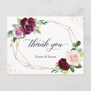 Elegant Plum Purple Blush Floral Thank You Postcard