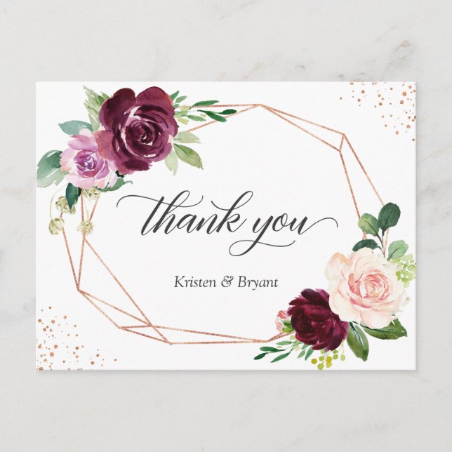 Elegant Plum Purple Blush Floral Thank You Postcard (Front)