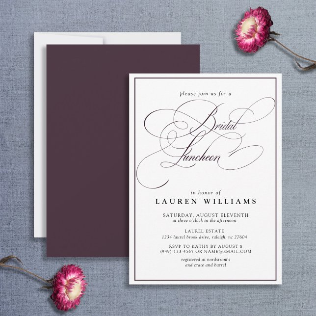 Elegant Plum Purple Calligraphy Bridal Luncheon Invitation (Creator Uploaded)