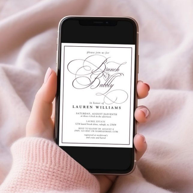 Elegant Plum Purple Calligraphy Brunch & Bubbly  Invitation (Creator Uploaded)