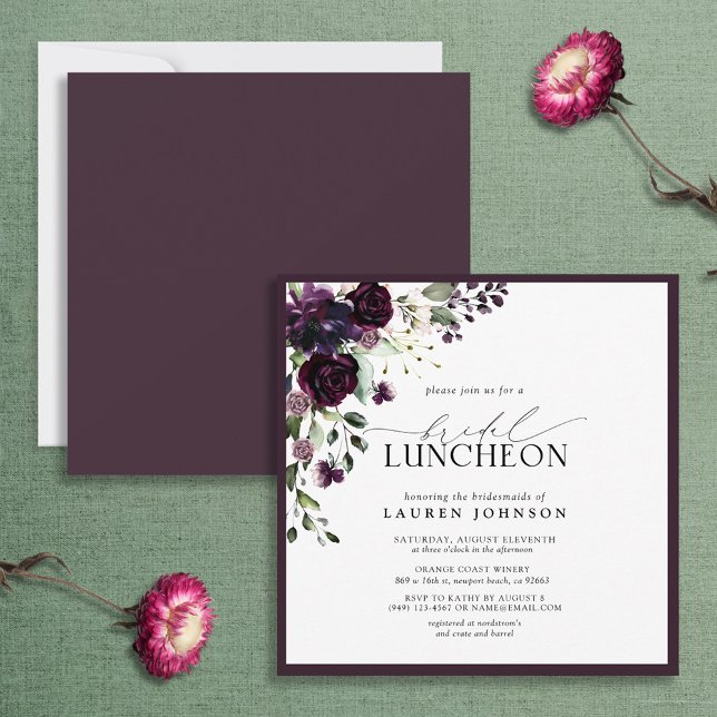 Elegant Plum Purple Floral Bridal Luncheon Invitation (Creator Uploaded)