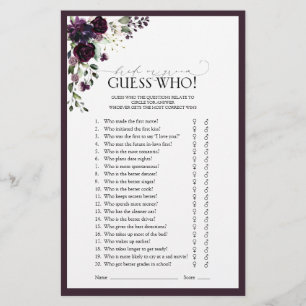 Elegant Plum Purple Floral Bridal Shower Game