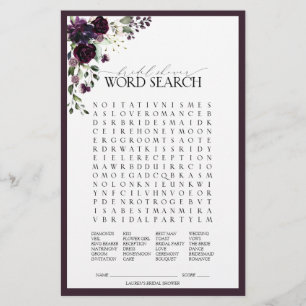 Elegant Plum Purple Floral Bridal Shower Game