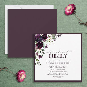 Elegant Plum Purple Floral Brunch & Bubbly Shower Invitation