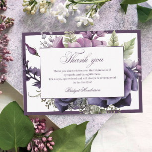 Elegant Plum Purple Floral Funeral Thank You Card