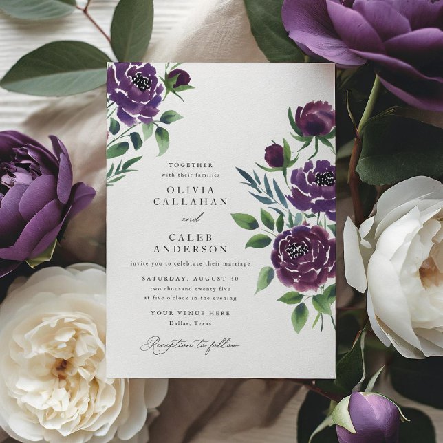 Elegant Plum Purple Floral Wedding Invitation (Creator Uploaded)