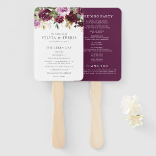 Elegant Plum Purple Floral Wedding Program Hand Fan