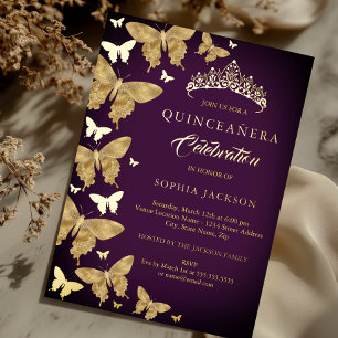 Elegant Plum Purple Gold Butterfly Quinceanera