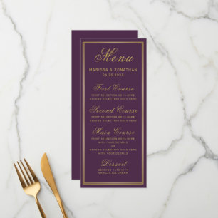 Elegant Plum Purple Gold Script Chic Wedding Menu