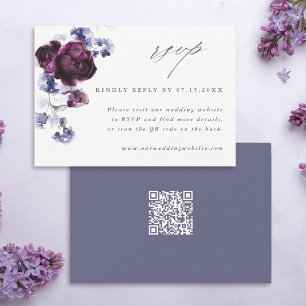 Elegant Plum Purple & Indigo Blue Floral QR Code  RSVP Card