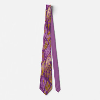 Elegant Plum Purple Metallic Gold Abstract Foliage Tie
