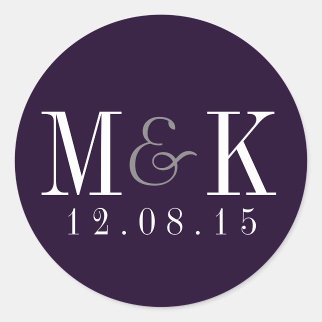 Elegant Plum Purple Monogram Wedding Sticker (Front)