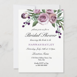 Elegant Plum Purple Rose Bridal Shower Invitation