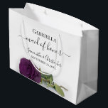 Elegant Plum Purple Rose Maid of Honour Wedding Large Gift Bag<br><div class="desc">These beautiful gift bags are designed as a wedding gift or favour bag for your Maid of Honour. They feature a simple yet stunning design with a long stemmed deep plum purple or eggplant coloured rose lying on its side. The title "Maid of Honour" written in fancy script letters with...</div>