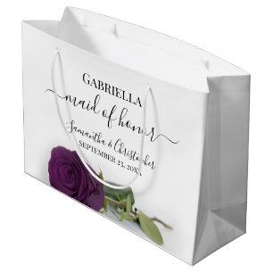 Elegant Plum Purple Rose Maid of Honour Wedding Large Gift Bag