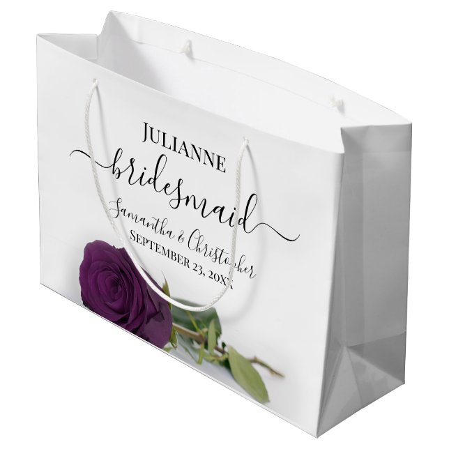 Elegant Plum Purple Rose Posh Bridesmaid Wedding Large Gift Bag (Back Angled)