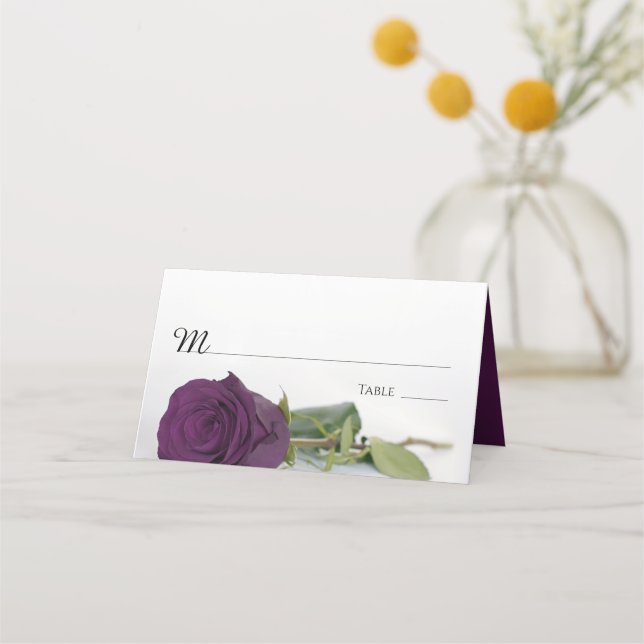 Elegant Plum Purple Rose Simple Wedding Write-In Place Card (Front)
