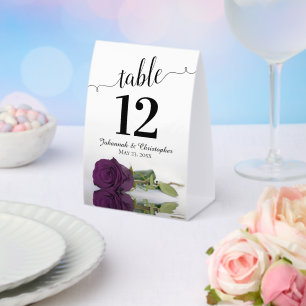 Elegant Plum Purple Rose Wedding Table Number