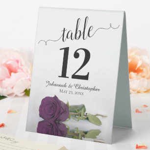 Elegant Plum Purple Rose Wedding Table Number