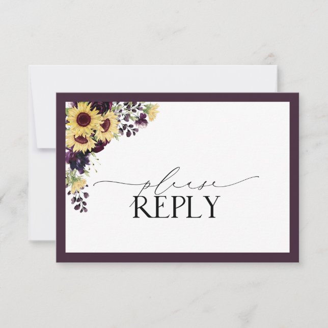 Elegant Plum Purple Sunflower Watercolor RSVP Card (Front)