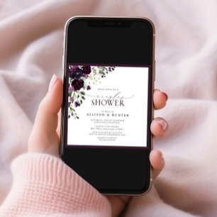 Elegant Plum Purple Watercolor Couples Shower Invitation