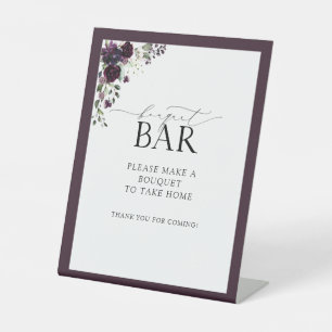 Elegant Plum Purple Watercolor Shower Bouquet Bar Pedestal Sign