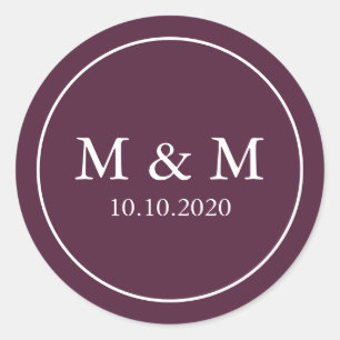 Elegant Plum Purple  Wedding Classic Monogram Classic Round Sticker