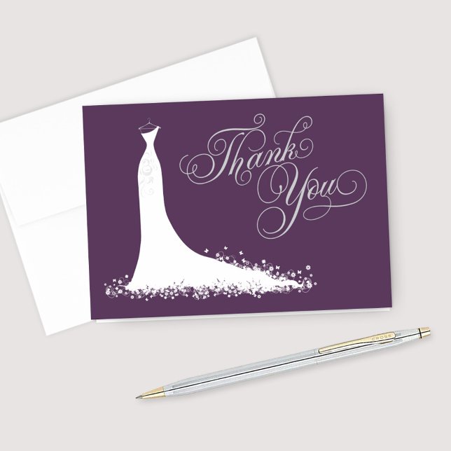 Elegant Plum Purple Wedding Gown Bridal Shower Thank You Card (Creator Uploaded)