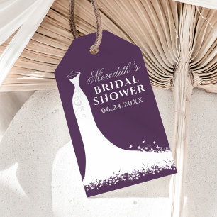 Elegant Plum Silver Wedding Gown Bridal Shower Gift Tags