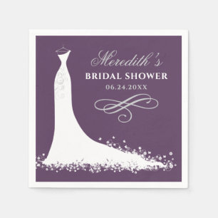 Elegant Plum Silver Wedding Gown Bridal Shower Napkin