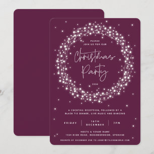 Elegant Plum Sparkling Lights Christmas Party Invitation