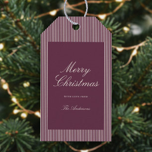 Elegant Plum Stripes Christmas Gift Tags