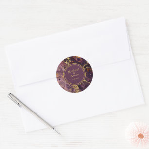 Elegant Plum With Gold Classic Round Sticker