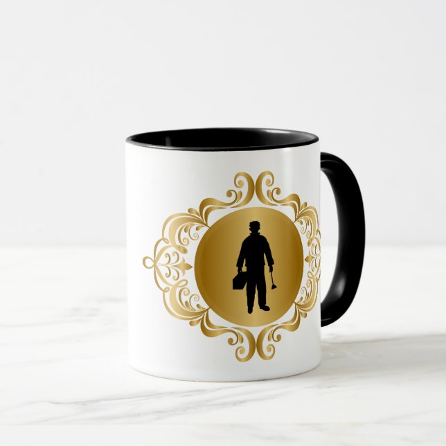 Elegant Plumber Black Silhouette Name Mug (Front Right)