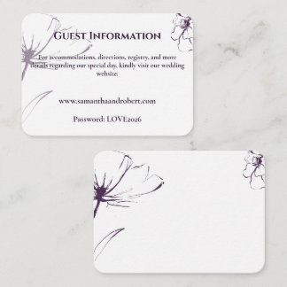 Elegant PlumPurple Floral Line Art Wedding Details Enclosure Card