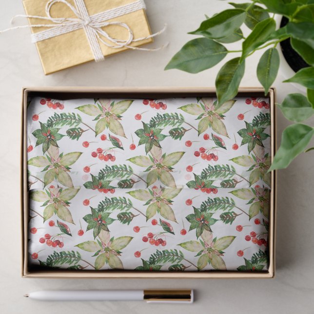 Elegant Poinsettia and Berries Tissue Paper (Gift)