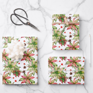 Elegant Poinsettia and Berries Wrapping Paper Sheet