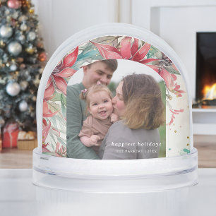 Elegant Poinsettia Botanical Photo Snow Globe