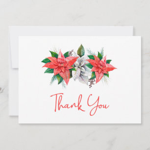 Elegant Poinsettia Bouquet Greenery Christmas Than Thank You Card