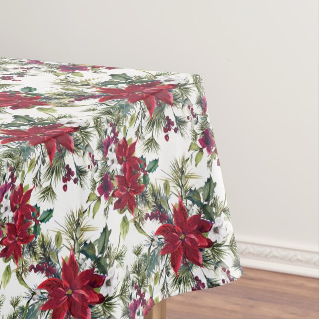 Elegant Poinsettia Bouquet Pattern Christmas Tablecloth (In Situ)