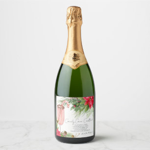 Elegant Poinsettia Candy Cane Recipe Champage Sparkling Wine Label