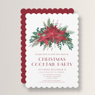 Elegant Poinsettia Christmas Cocktail Party Invitation