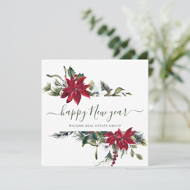 Elegant Poinsettia Christmas Corporate Greeting Holiday Card (Standing Front)