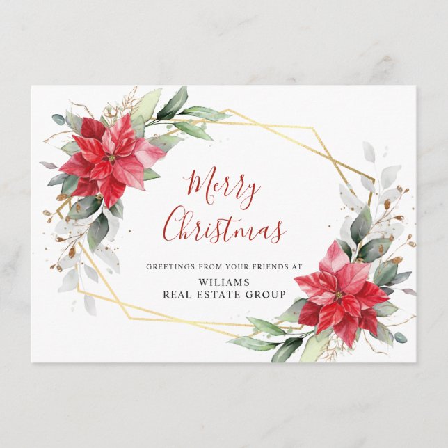 Elegant Poinsettia Christmas Corporate Greeting Holiday Card (Front)