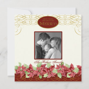 Elegant Poinsettia Christmas Holiday Greeting Card