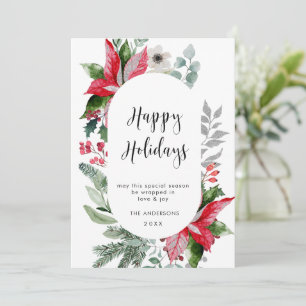 Elegant Poinsettia Christmas Mistletoe Greeting Holiday Card