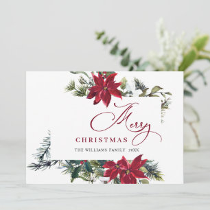 Elegant Poinsettia Christmas Mistletoe Greeting Holiday Card