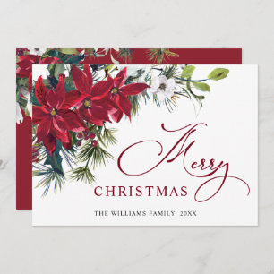 Elegant Poinsettia Christmas Mistletoe Greeting Holiday Card