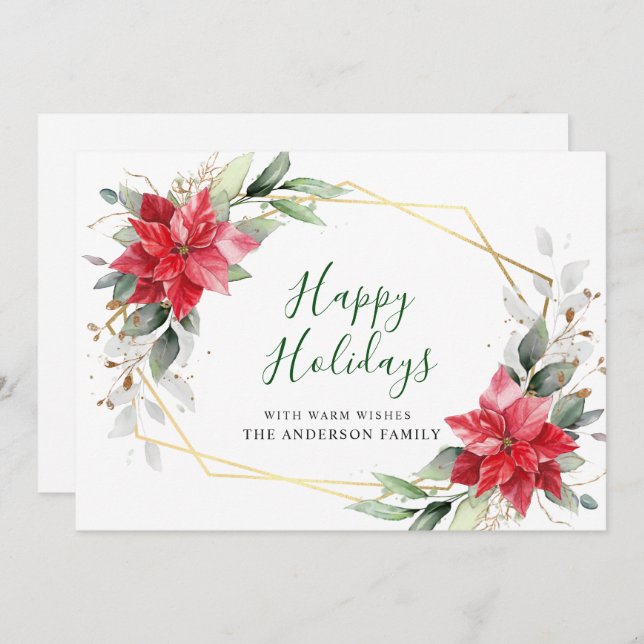 Elegant Poinsettia Christmas Mistletoe Greeting Holiday Card (Front/Back)