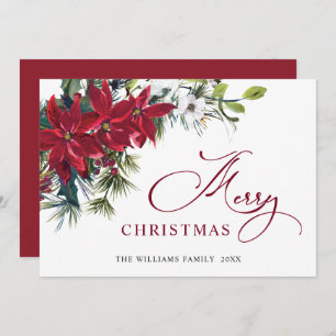 Elegant Poinsettia Christmas Mistletoe Greeting Holiday Card
